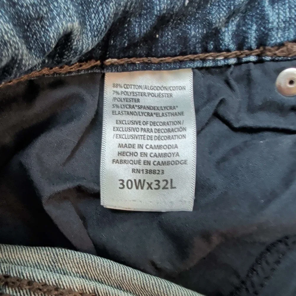 Rank 45 Straight Leg Jeans Mens 30x32 Blue Medium Wash Stretch Leather Trim